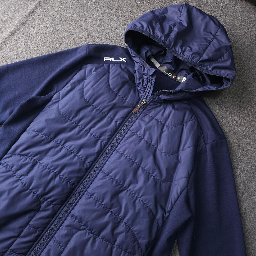 RLX ポロラルフローレン 異素材 中綿切替ゴルフジップブルゾンジャケット 紺M