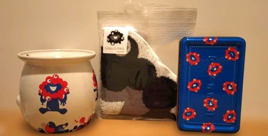 ミャクミャク　黒ミャクミャク　Lサイズぬいぐるみ　マイドオオキニ缶　壺　タオル