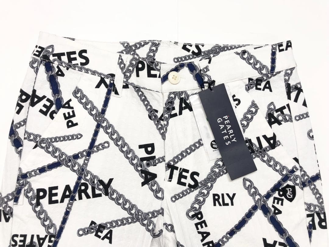○★新品未使用　PEARLY GATES　チェーン柄　ストレッチパンツ　1　白