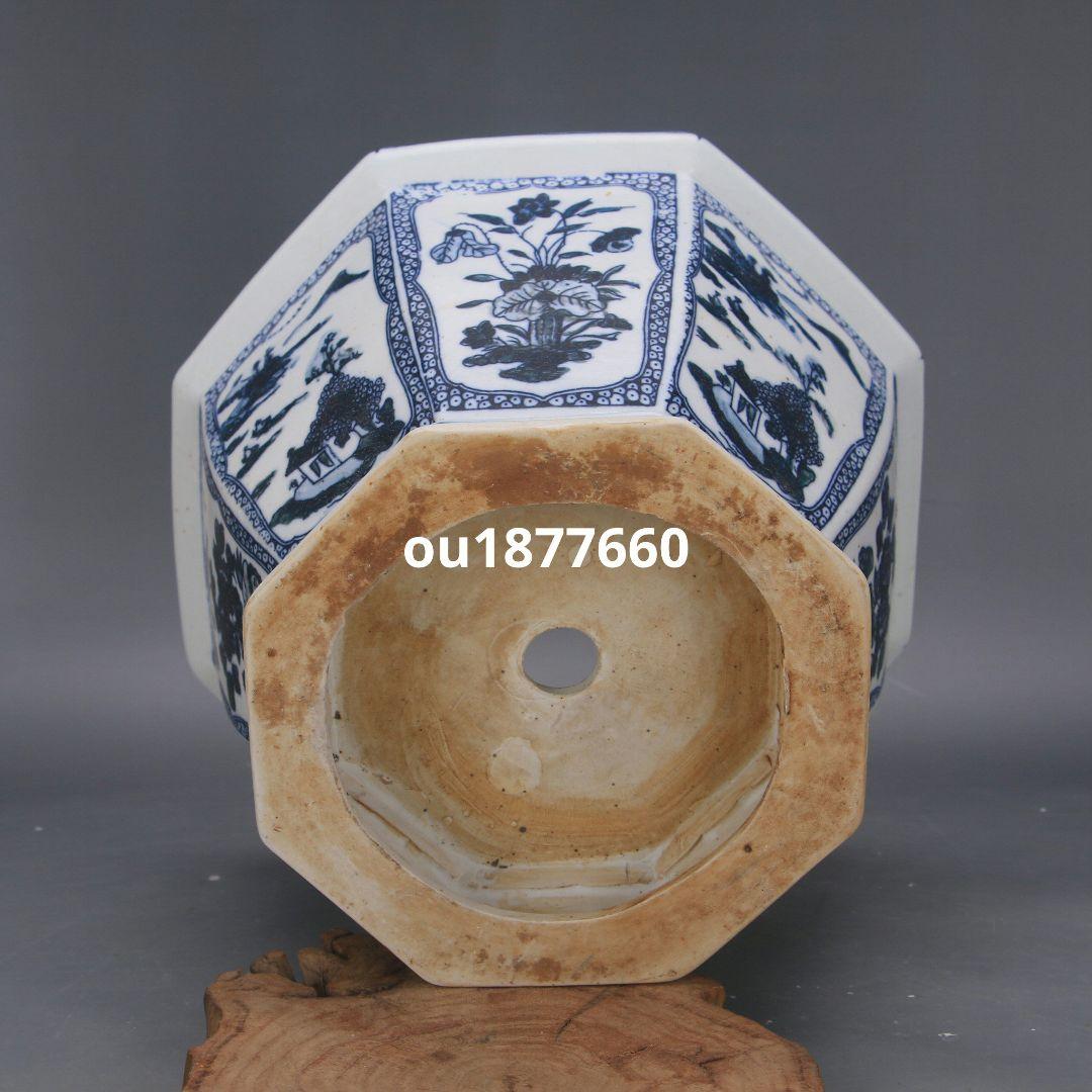 青花開窓山水花紋八方鉢 山野草鉢 多肉植物 植木鉢 小品大品盆栽鉢 陶器鉢置物