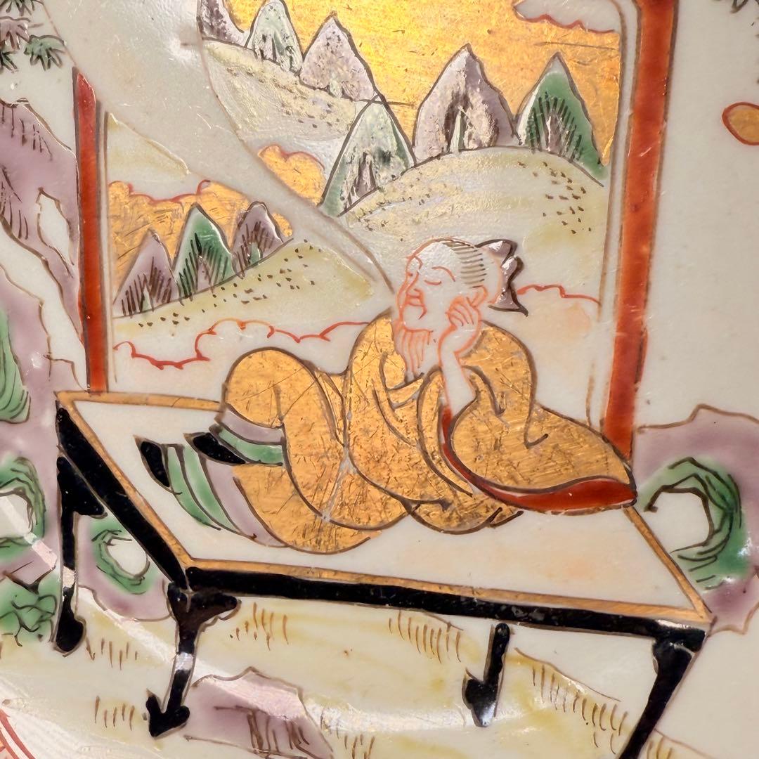 古伊万里　色絵金襴手賢人図輪花皿　5枚　直径15.6㎝　取り皿　幕末～明治期