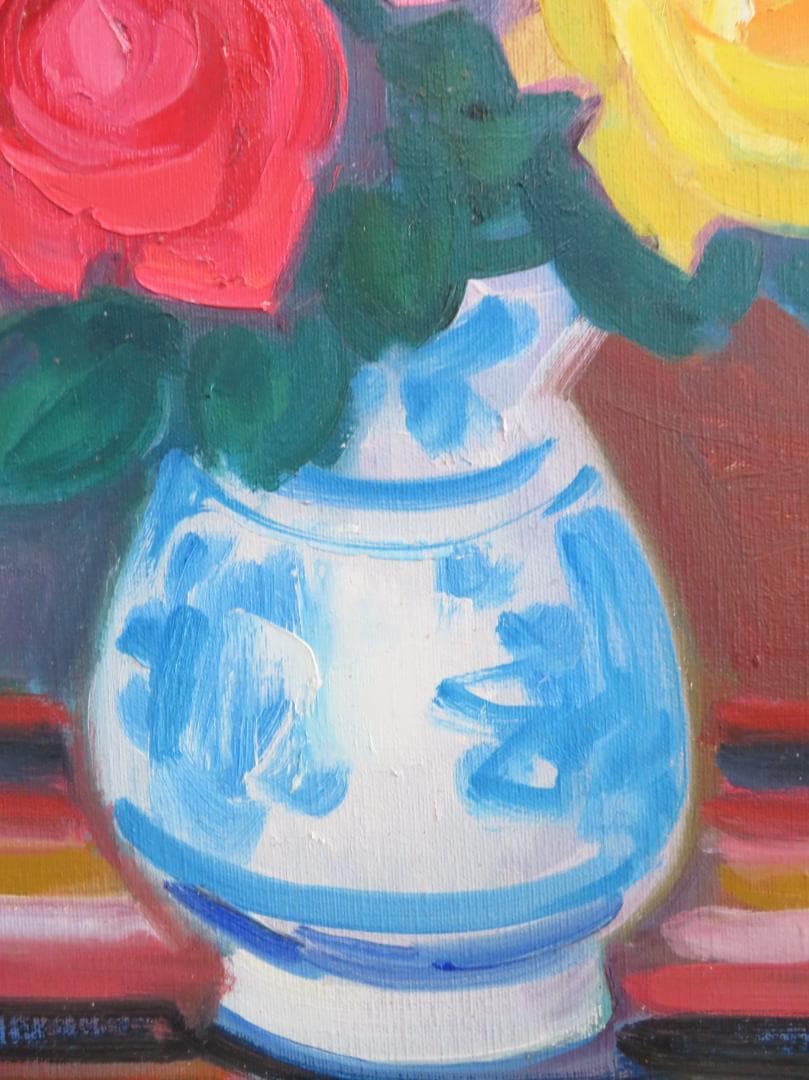 ◆田中繁吉　「薔薇」　油彩　F6号　 創元会理事長　 日展参与 　師:藤島武二◆