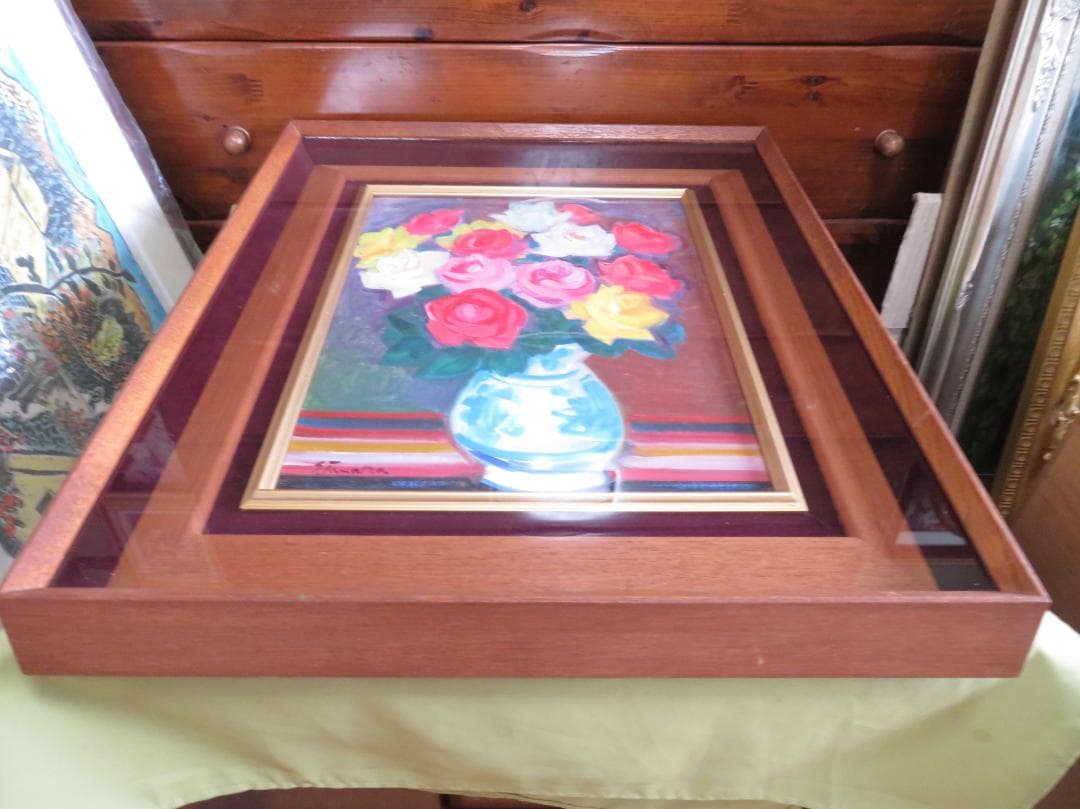 ◆田中繁吉　「薔薇」　油彩　F6号　 創元会理事長　 日展参与 　師:藤島武二◆