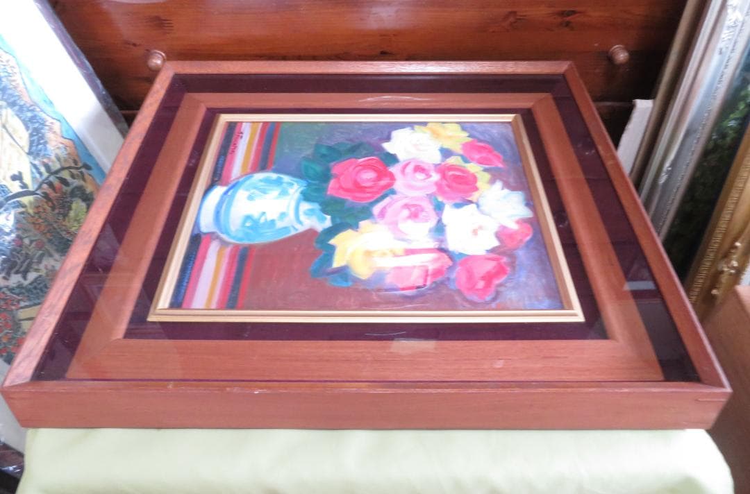 ◆田中繁吉　「薔薇」　油彩　F6号　 創元会理事長　 日展参与 　師:藤島武二◆