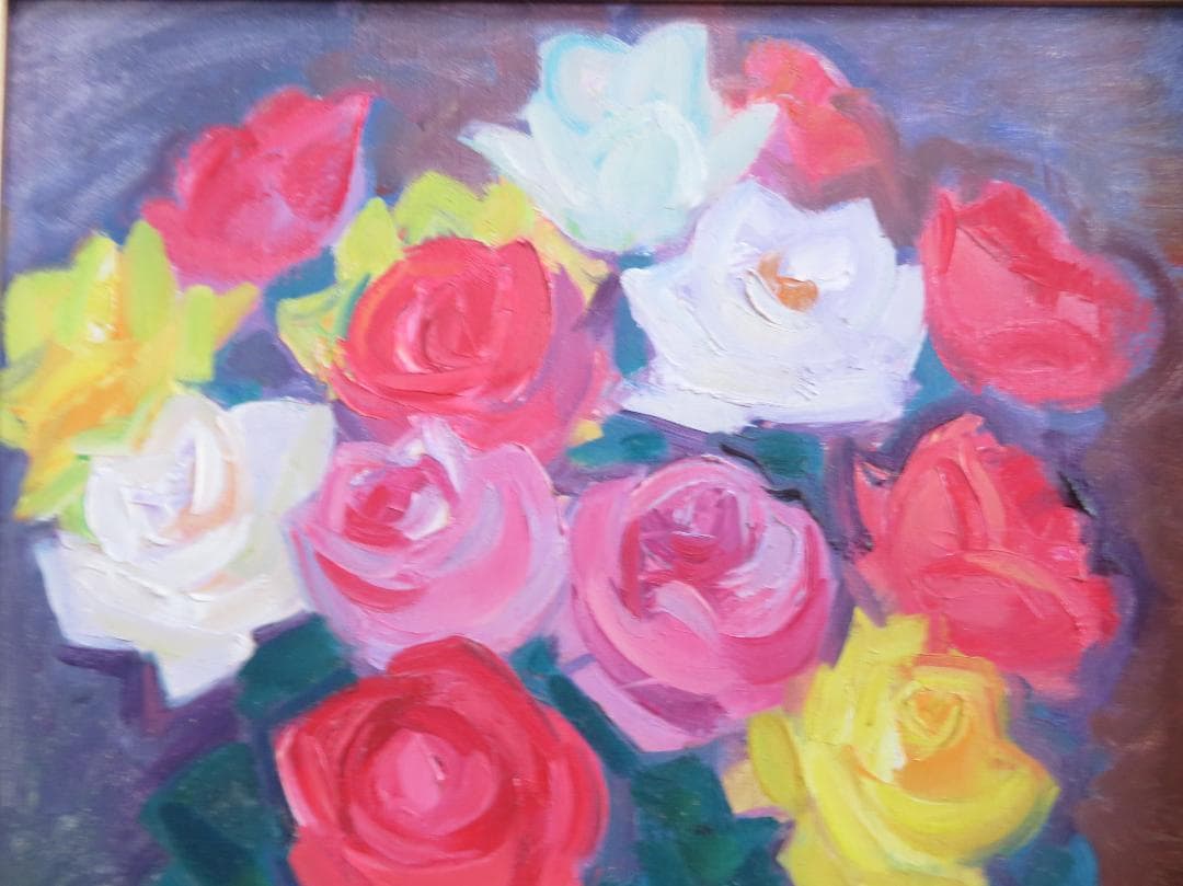 ◆田中繁吉　「薔薇」　油彩　F6号　 創元会理事長　 日展参与 　師:藤島武二◆