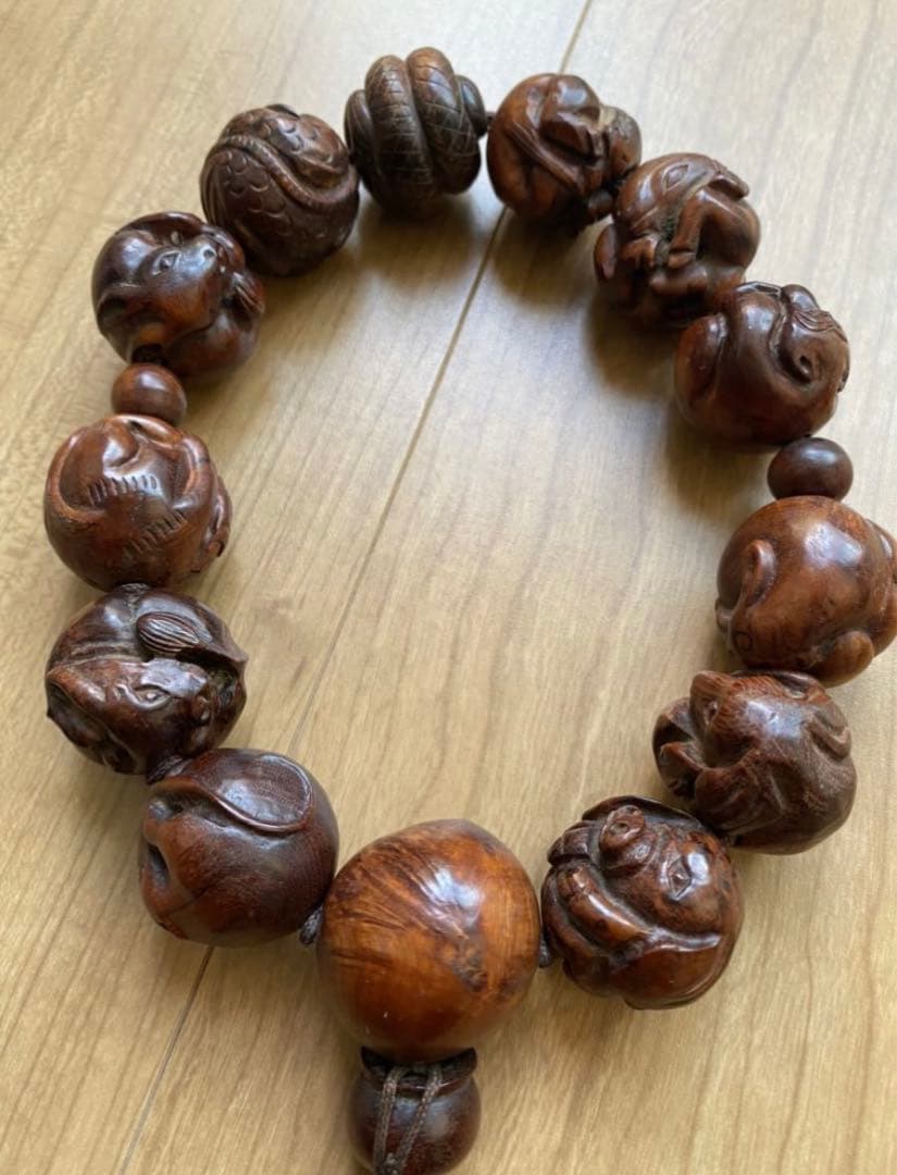 中国美術  十二支手彫 念珠  材質不明 贵重  唐物