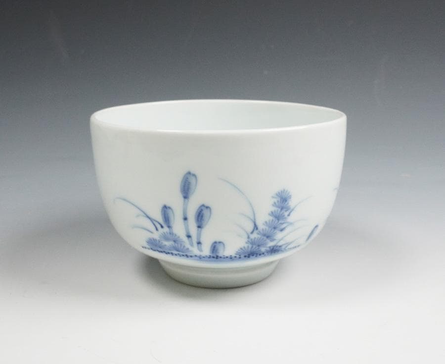 d*4様 人間国宝【井上萬二】希少手『染付つくし絵茶碗』共箱