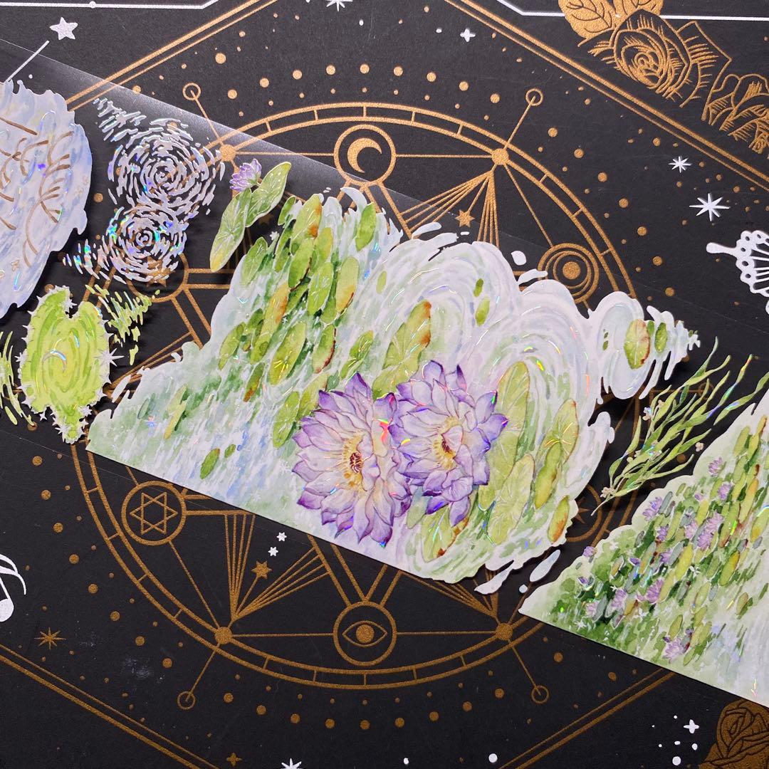 【9152】海外　マスキングテープ　中古巻　貝殻光ハス　波紋水紋　装飾系残量多め