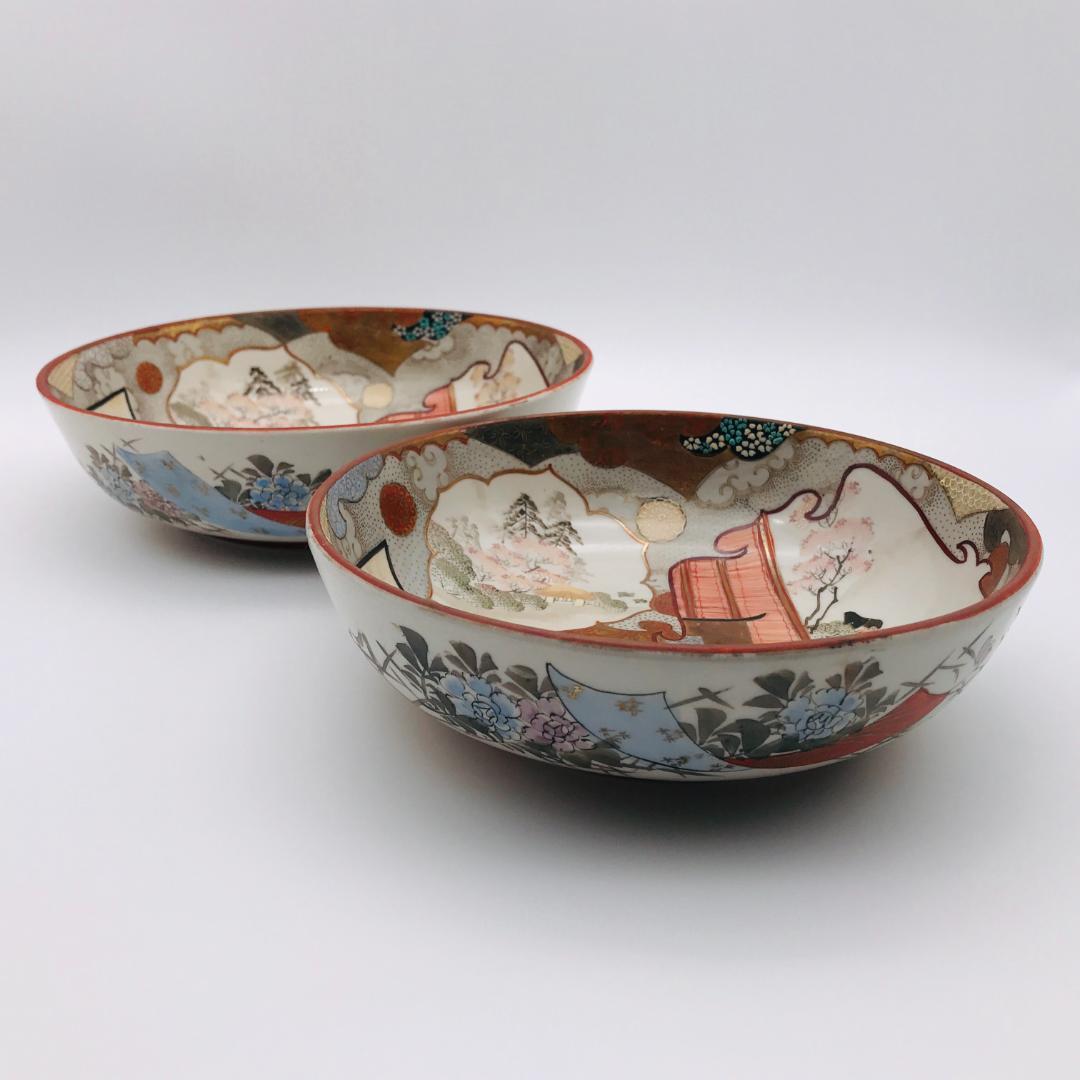 九谷 金蘭手 平安朝絵付け 浅鉢 2枚セット