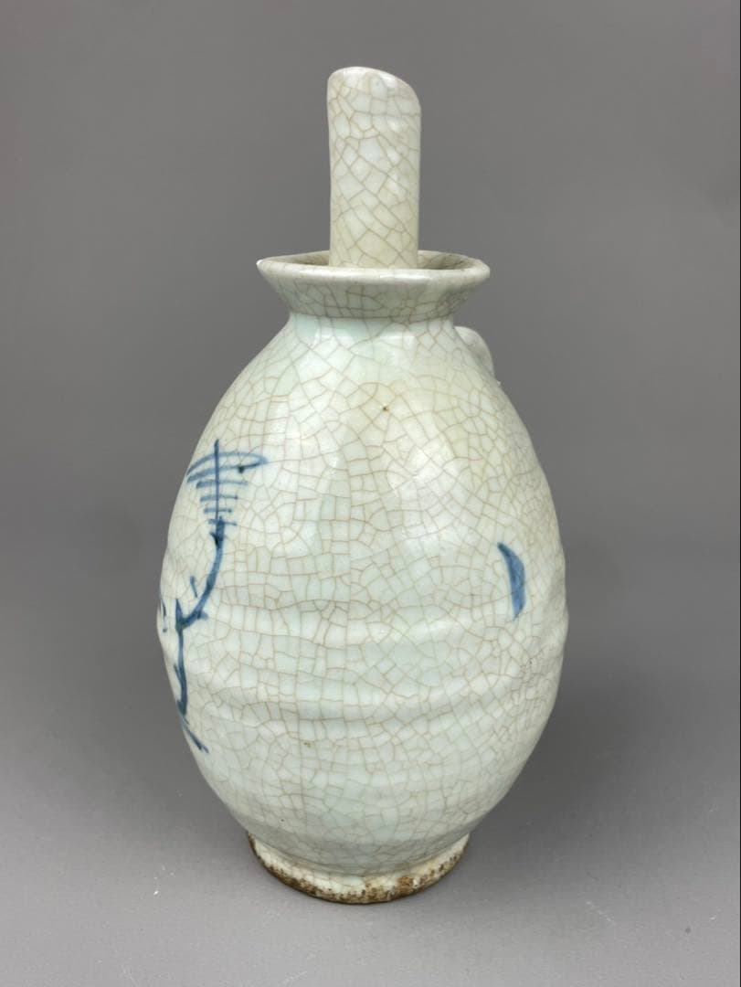 李朝 油注瓶 水注 朝鮮陶磁器 白磁 染付 蔓草文様 古染付 時代物 朝鮮陶器