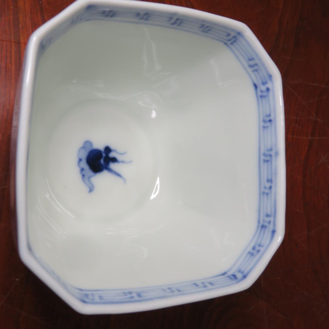 向付 2客 角鉢 染付 名家 蔵出し 初荷 極美品 風景 鳥