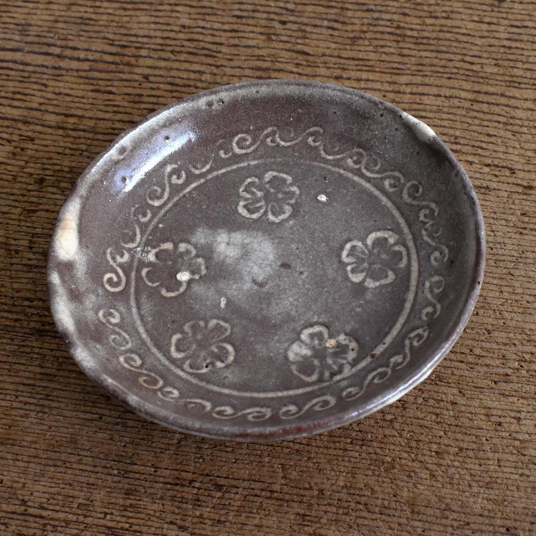 江戸 八代焼 古高田 三島象嵌盃 小皿 / 肥後 熊本 酒器 古陶器 古伊万里