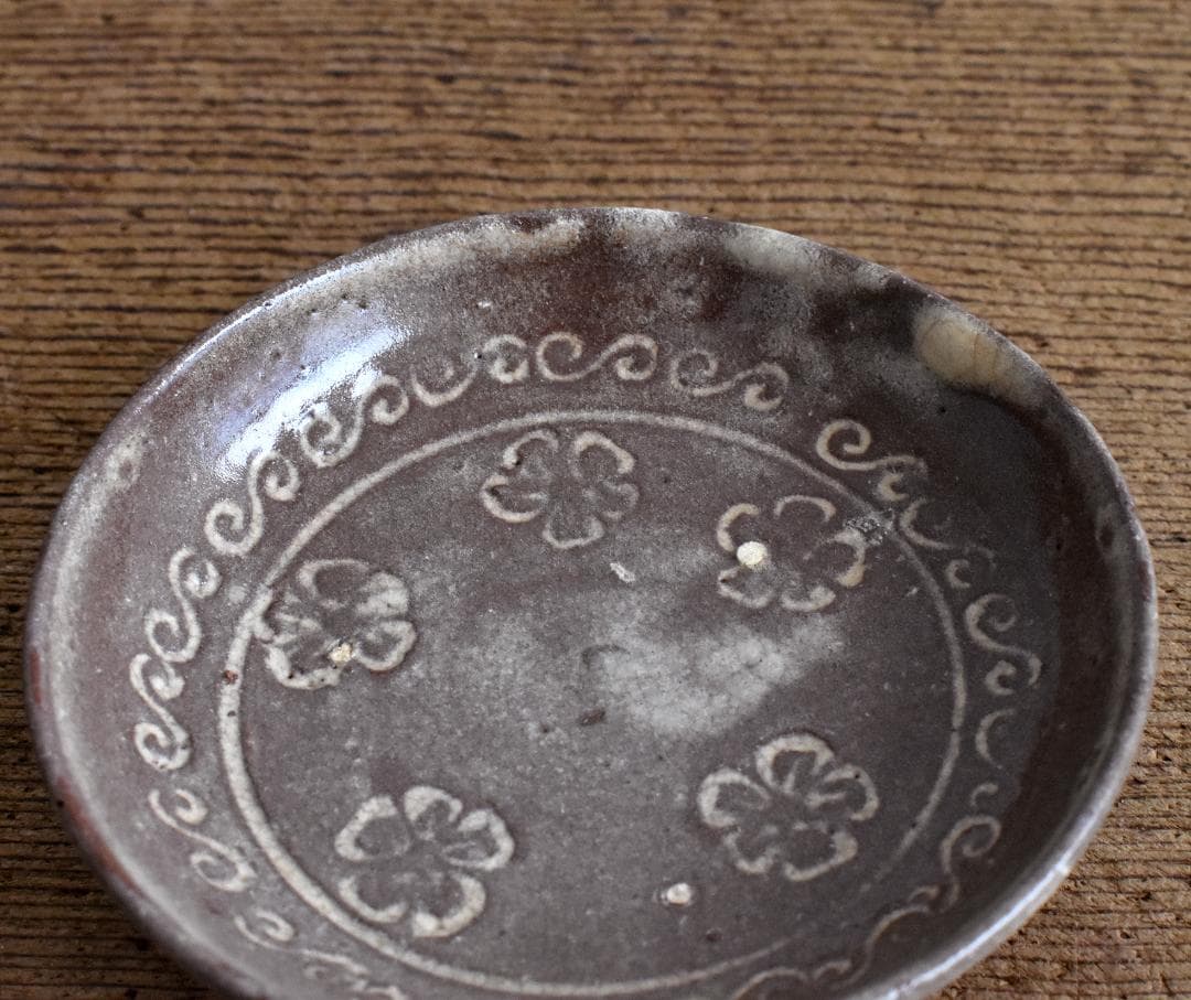 江戸 八代焼 古高田 三島象嵌盃 小皿 / 肥後 熊本 酒器 古陶器 古伊万里