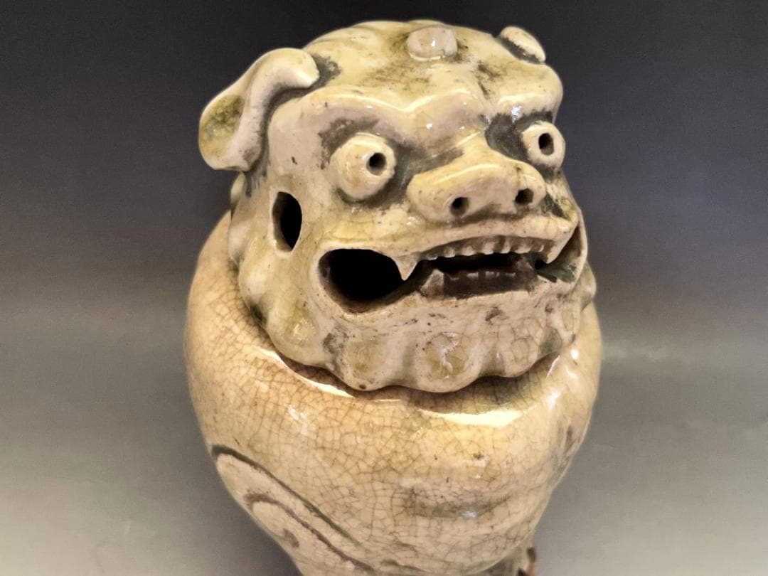香炉■古い獅子香炉 (江戸期) 透かし獅子頭火屋 古陶器 四つ足 時代物 骨董■