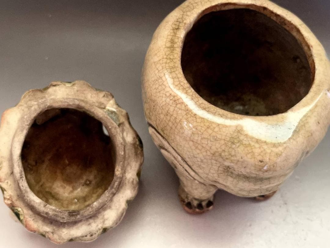 香炉■古い獅子香炉 (江戸期) 透かし獅子頭火屋 古陶器 四つ足 時代物 骨董■