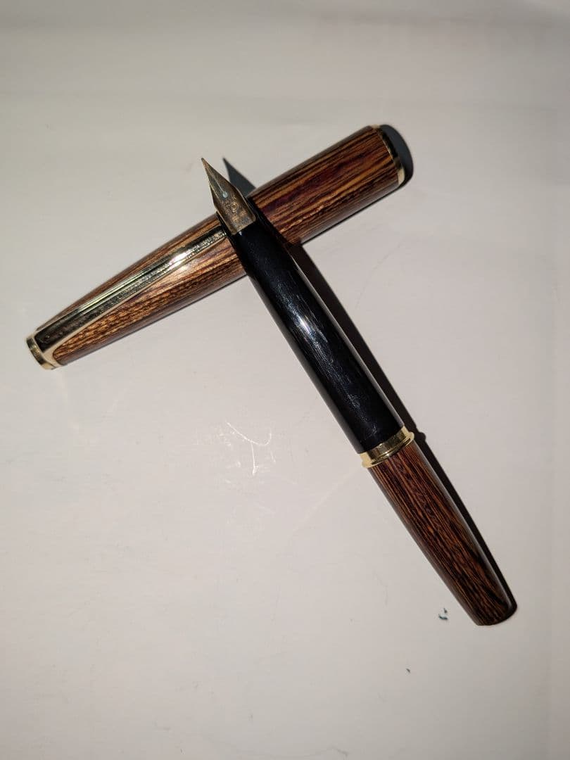 14K金プラチナ万年筆 黒と茶色のストライプ