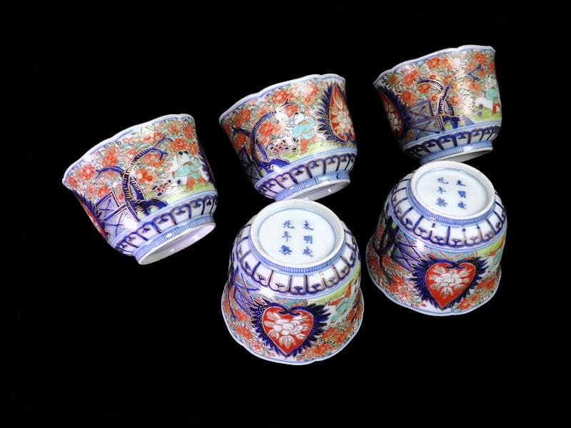 古伊万里　金襴手　花に唐子の図　向付　５客　AS-DCe