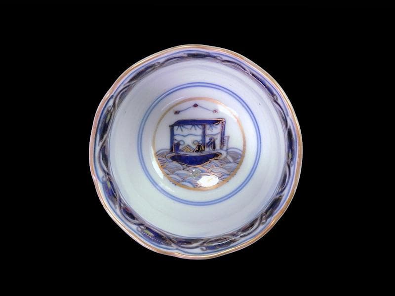 古伊万里　金襴手　花に唐子の図　向付　５客　AS-DCe