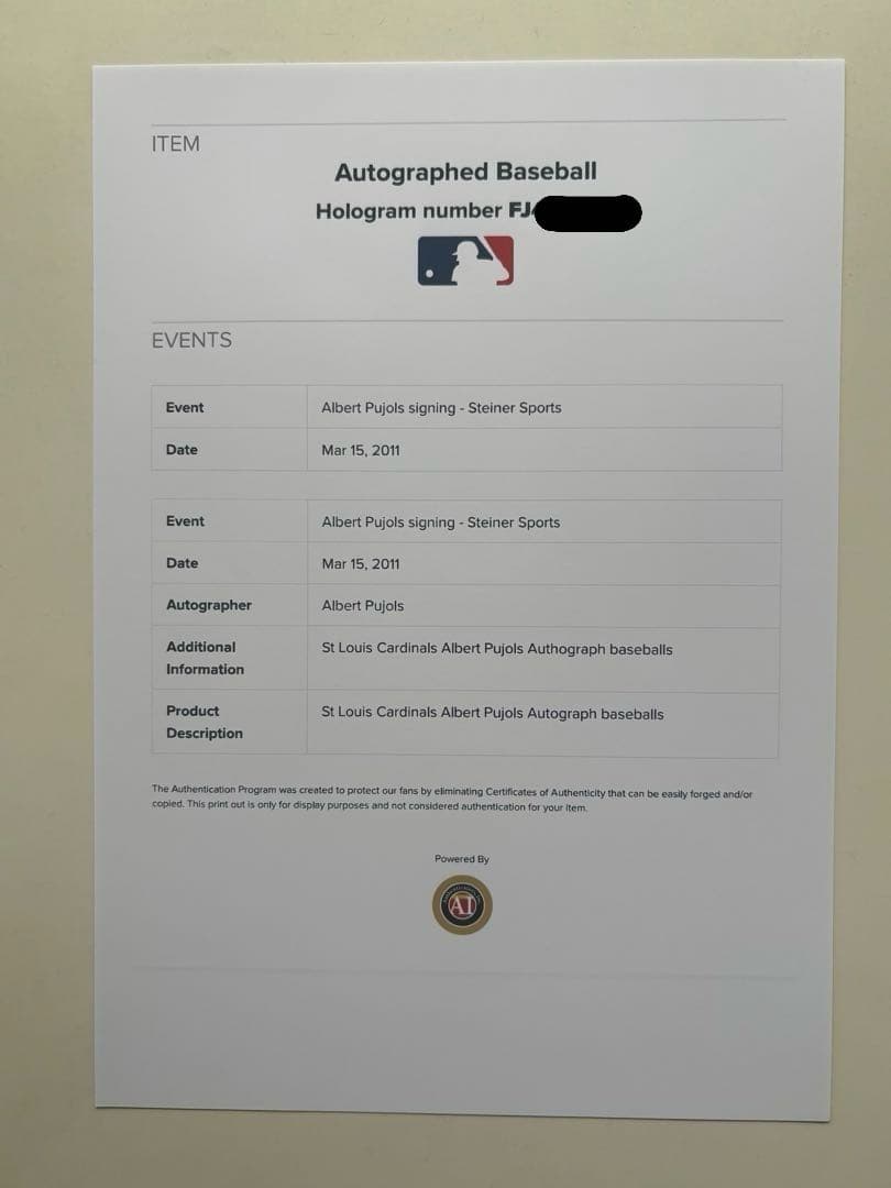 MLB アルバートプホルス サインボール