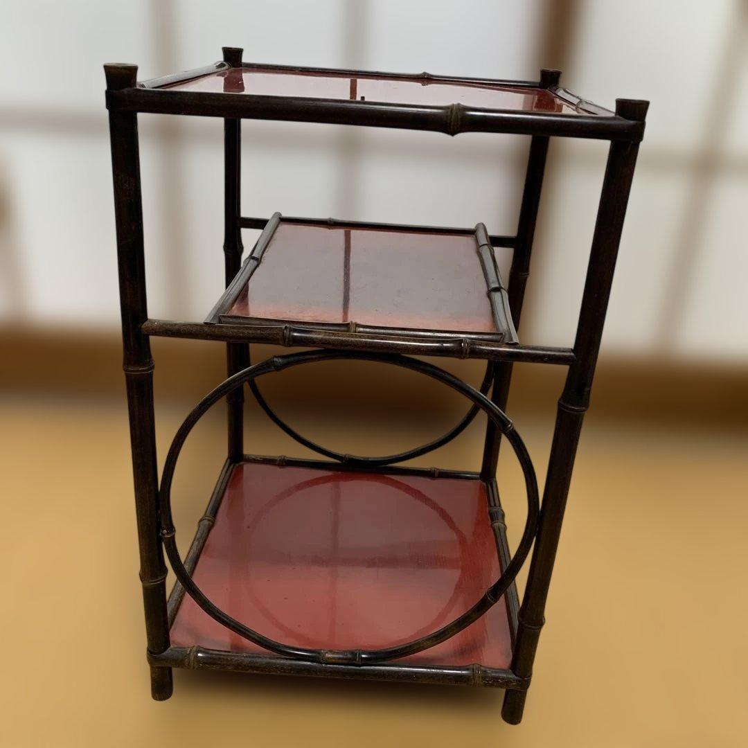 黒竹朱塗りの茶棚　茶道具　茶道