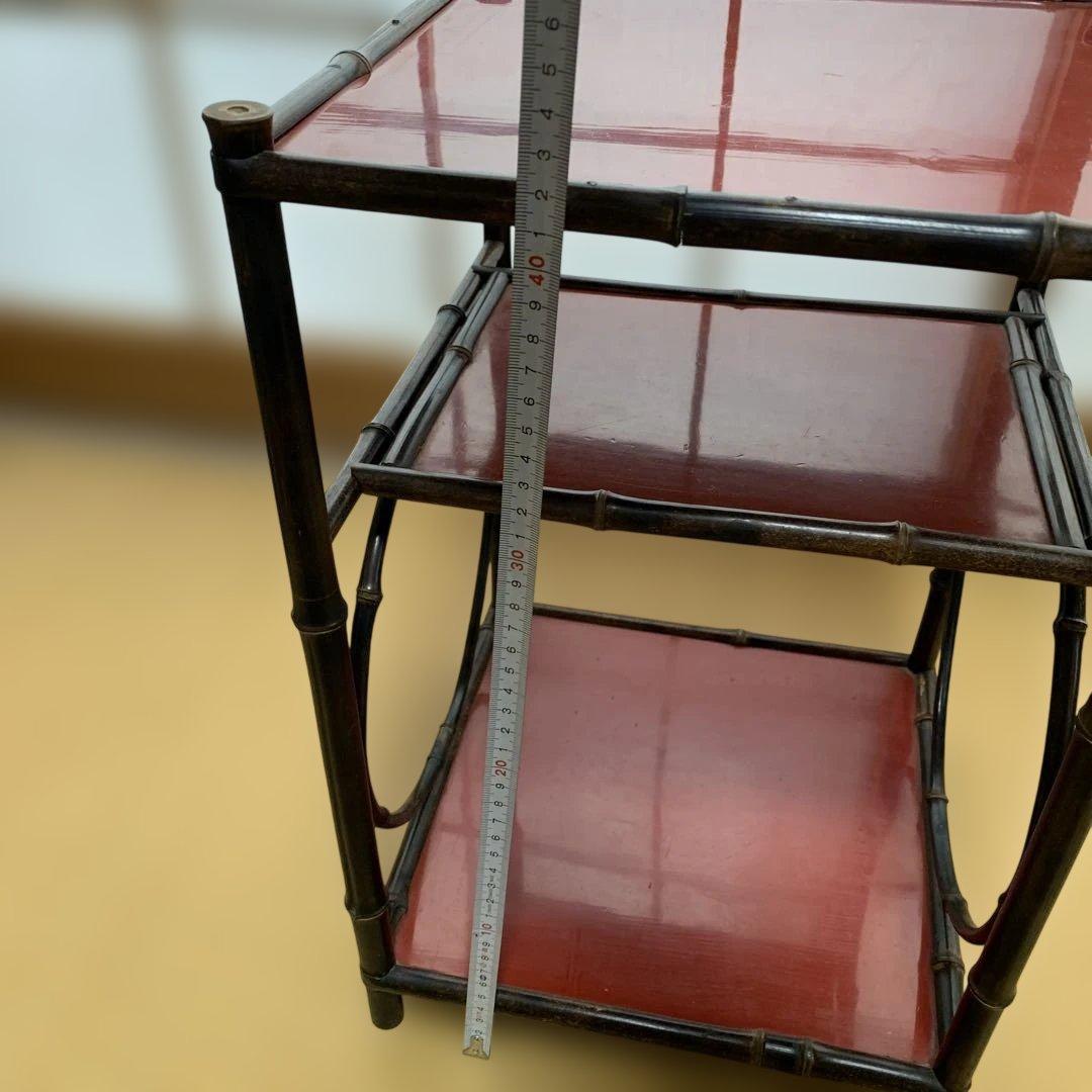 黒竹朱塗りの茶棚　茶道具　茶道