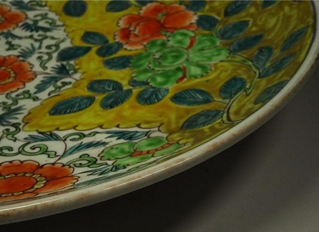 時代物 色絵草花紋 大皿 径約37.5cm 太明成化年製 初期古伊万里 有田焼