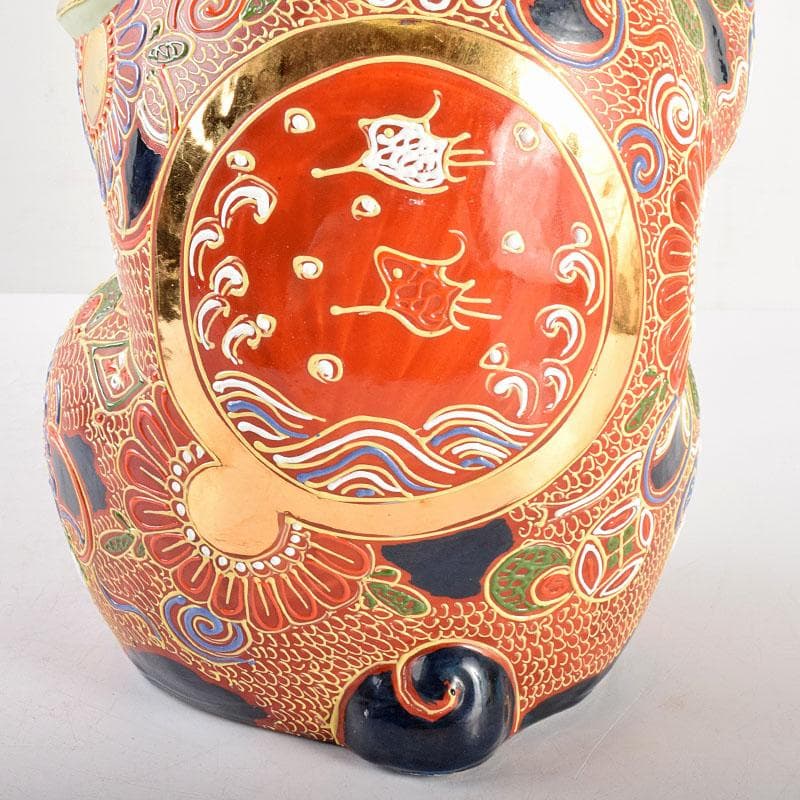 とらさん　九谷焼　色絵金彩　招き猫　置物　縁起物　在銘　F　R4990B