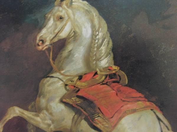 テオドール・ジェリコー、後脚で立つ赤い鞍の馬、希少画集画、高級額装付