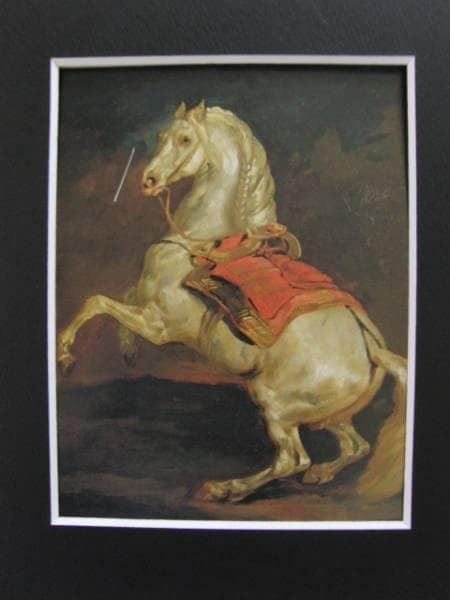 テオドール・ジェリコー、後脚で立つ赤い鞍の馬、希少画集画、高級額装付
