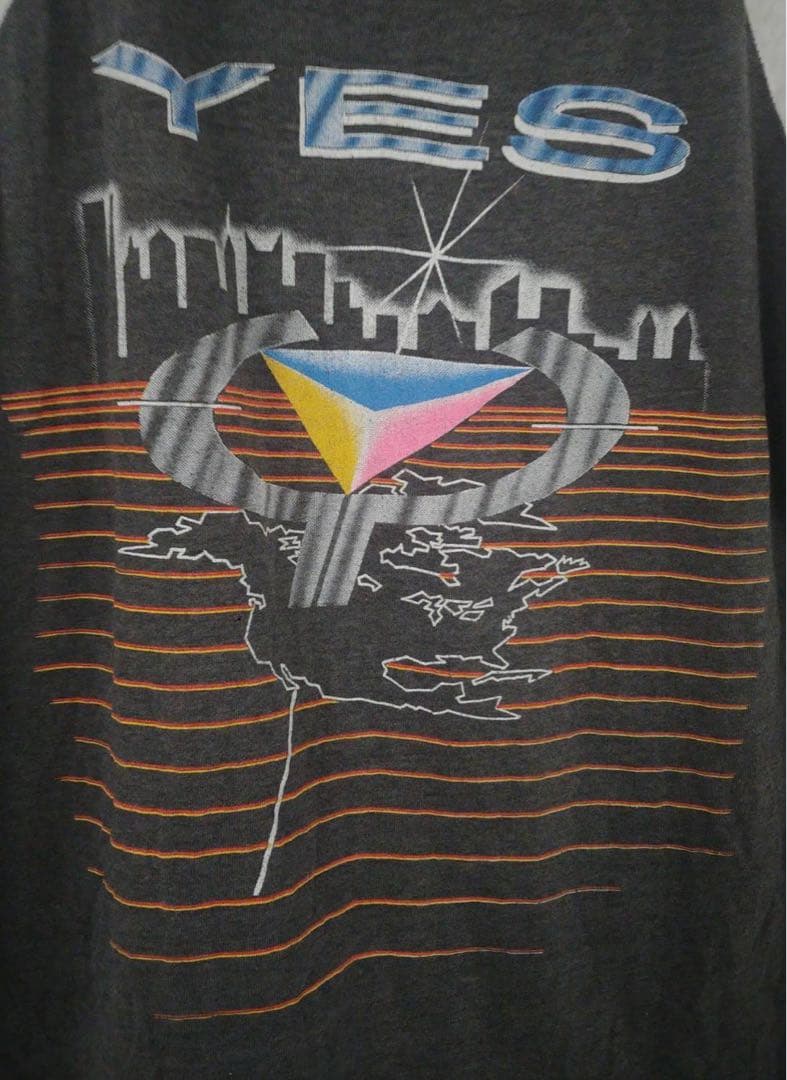 ’84年製!YES“ワールド·ツアー1984”BBシャツ(ラグラン)　グレー×白