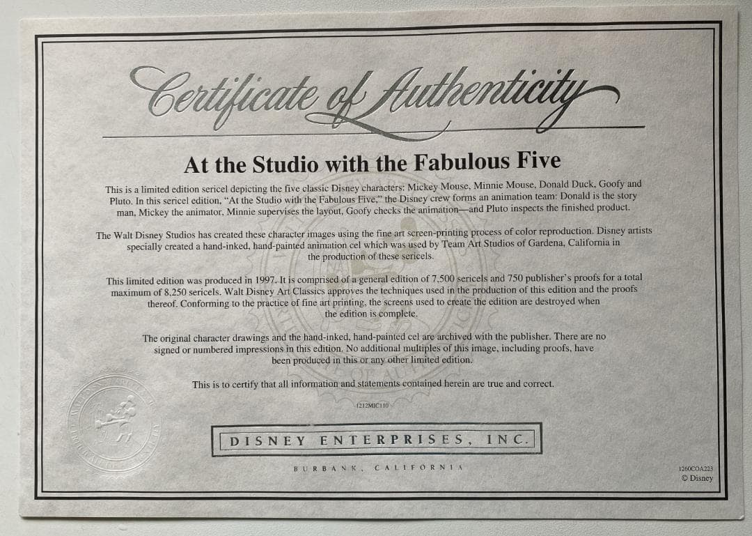 Disney セル画 【 レア 美品 】ミッキー ディズニー５大キャラクター
