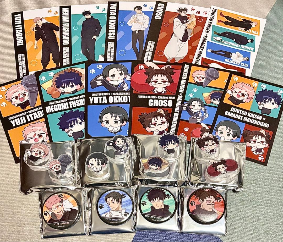 呪術廻戦 まねきねこ 虎杖 伏黒 乙骨 脹相 アクリルスタンド 特典 缶バッジ
