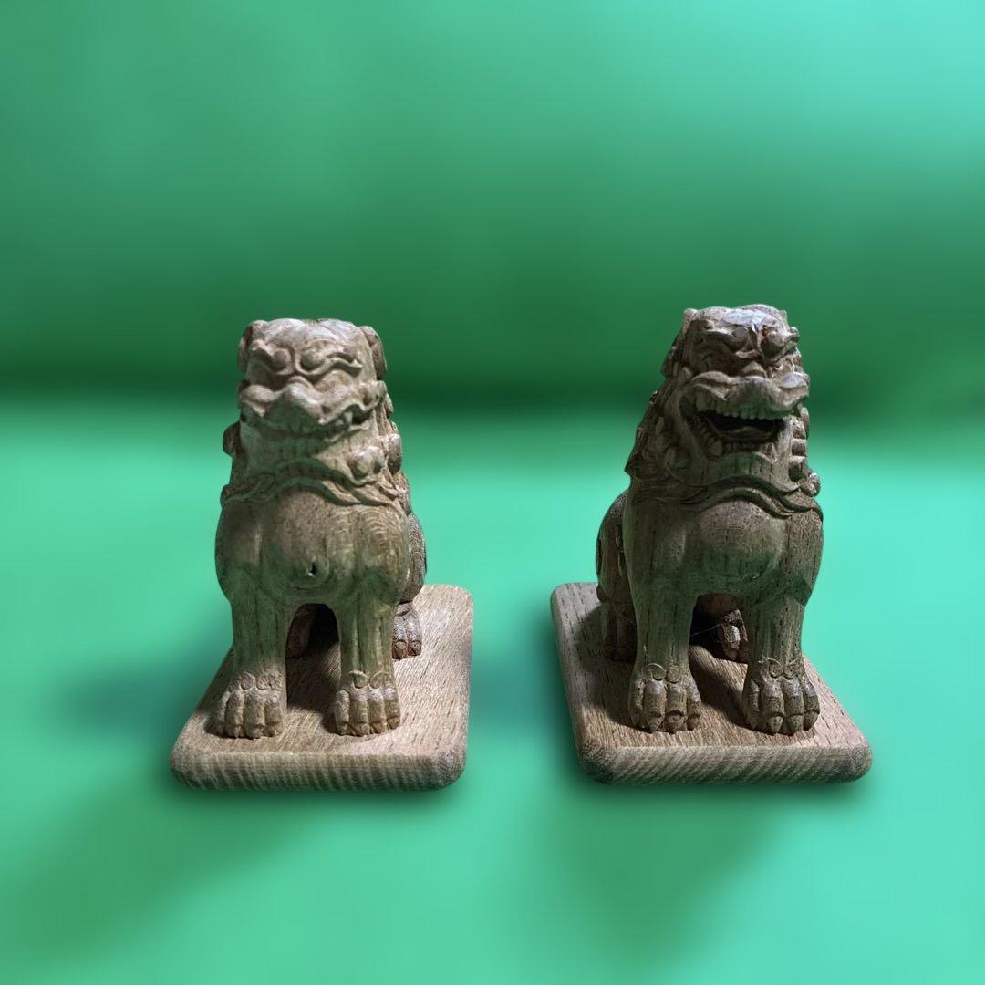 ③ 狛犬　彫り物（けやき材）木製　左右一対