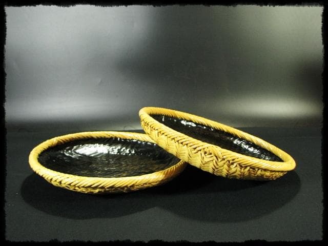 田中 篁斎 宗全好 平 炭斗 炉風炉 一双 網代 茶道具 炭道具 f137