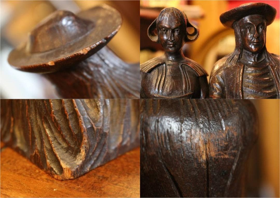 木彫 オブジェ 男女ペア アンティーク 置物 高さ約35cm