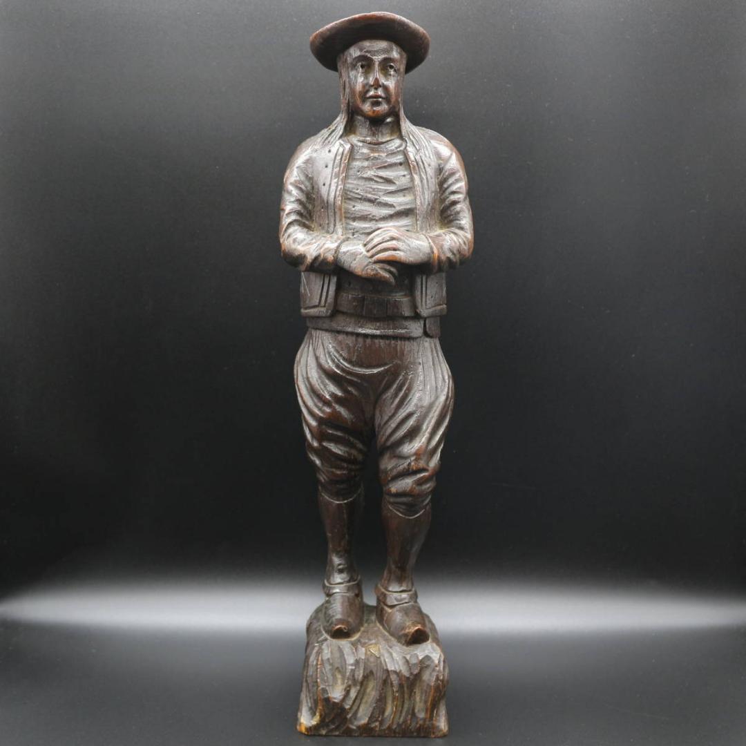 木彫 オブジェ 男女ペア アンティーク 置物 高さ約35cm