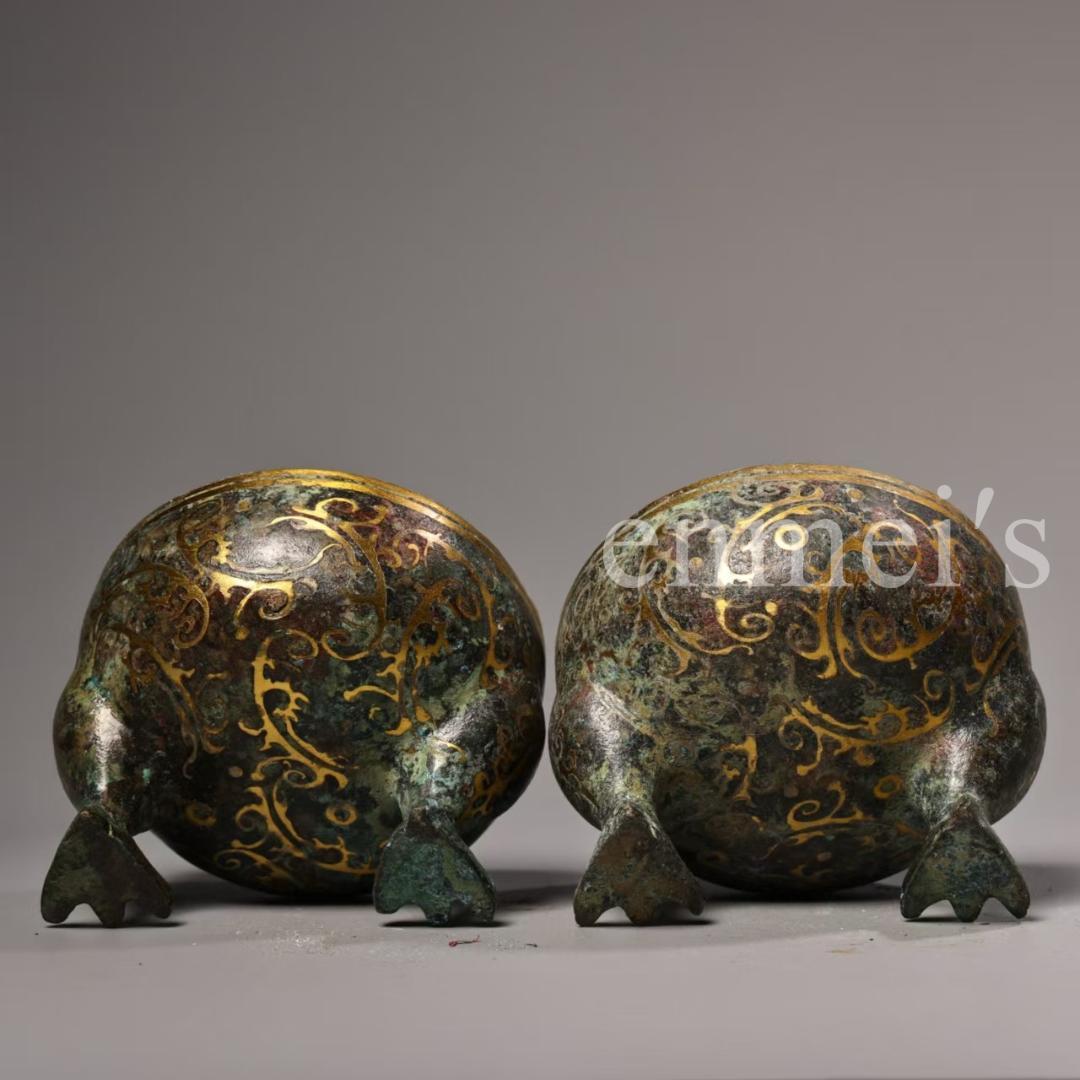 中国古美術・旧蔵错金鳥形蓋付き壺セット・青銅製・純手作り・高浮彫・置物・茶道具