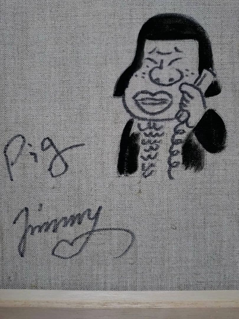 【F6号】ジミー大西【Pig】手描き作品/表裏サイン/油彩/アクリル/絵画/額縁