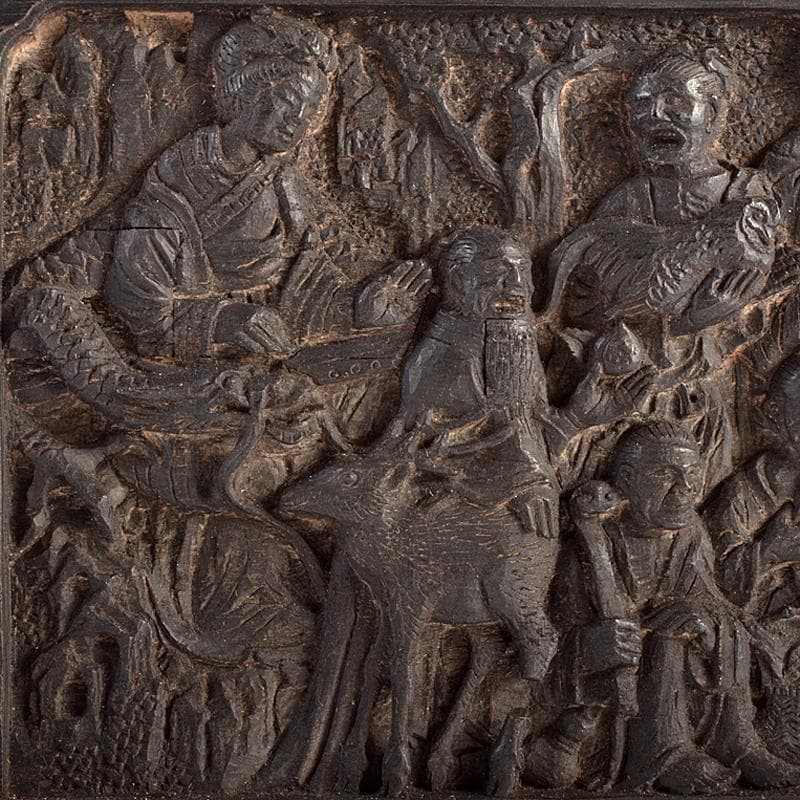 中国　唐木紫檀彫刻　人物彫　衝立　硯屏　置物　M　R5164