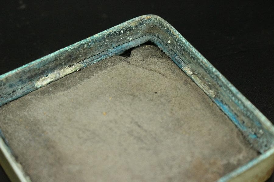 中国美術 古錫 刻 人物 題詞 朱肉 蓋物(HA432)