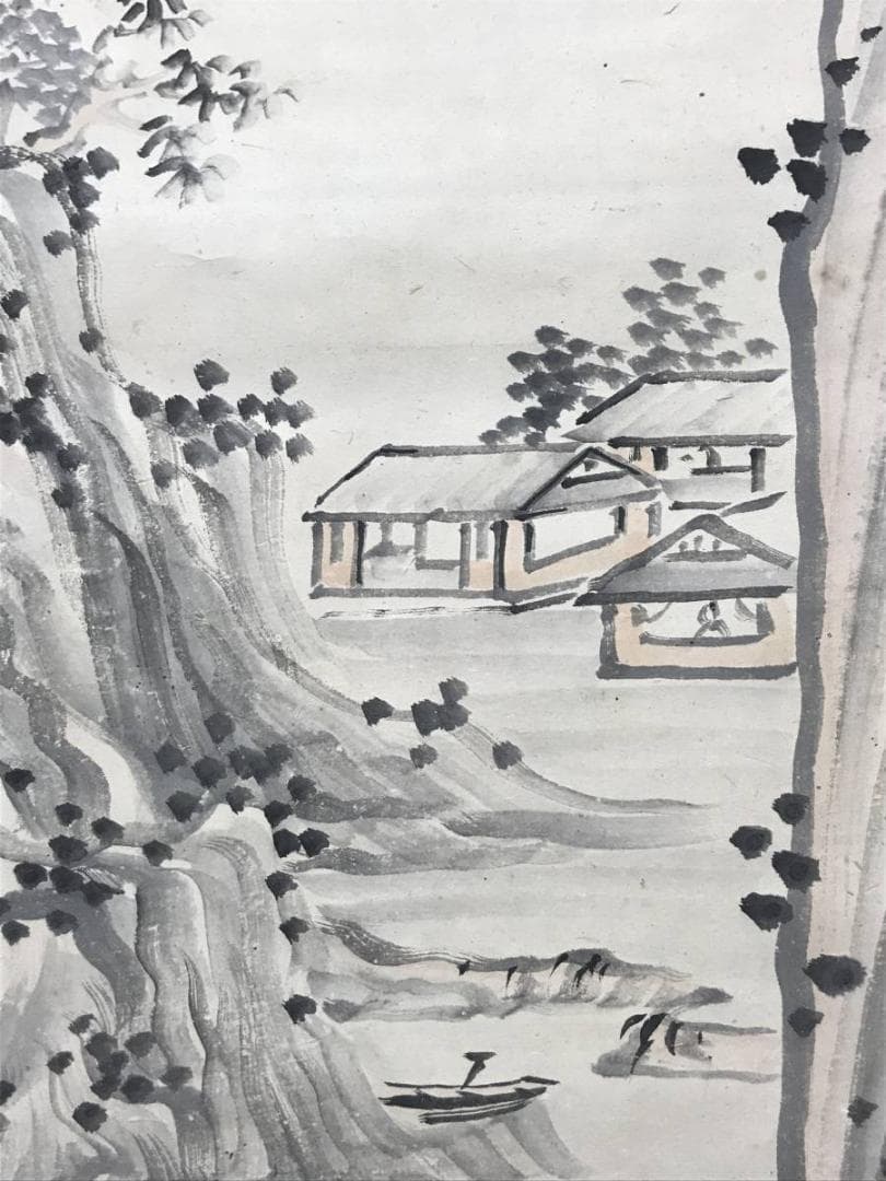 【真作】黄仲祥/山水人物図/山水図/掛軸/名家伝来/AC-140