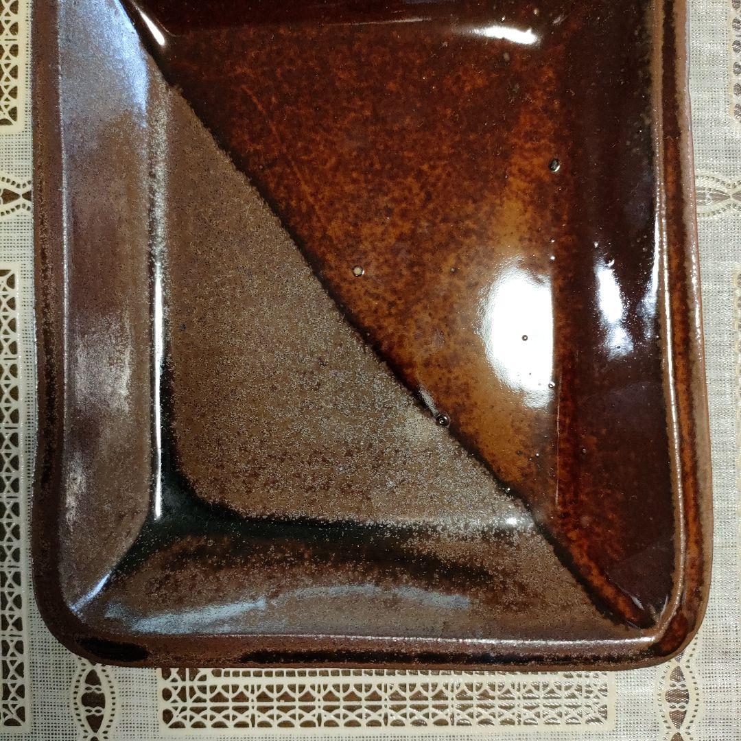 小石原焼　太田熊雄『方形皿』、ウコン布＆桐共箱付