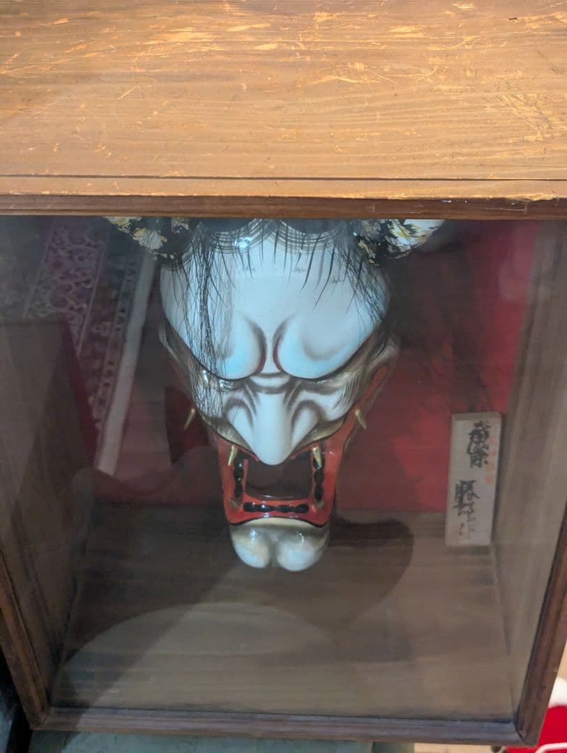 神楽面 白赤角付き