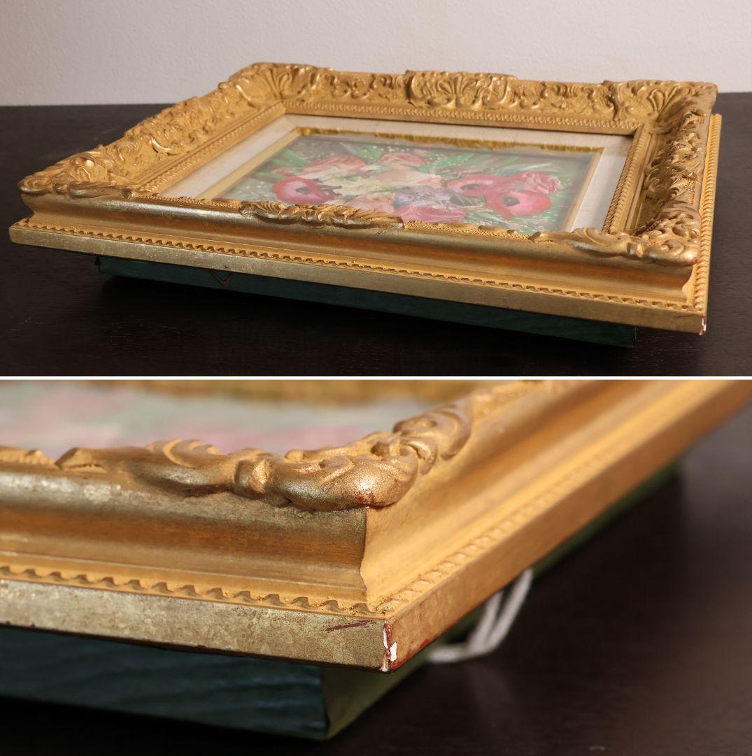 【真作】中島裕子 油彩 SM号「ファンタジーの花々」額装 ポピー 薔薇CM173