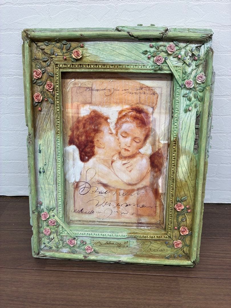 アンティーク調木製フレーム付きアート 天使 エンジェル インテリア 壁飾り 玄関