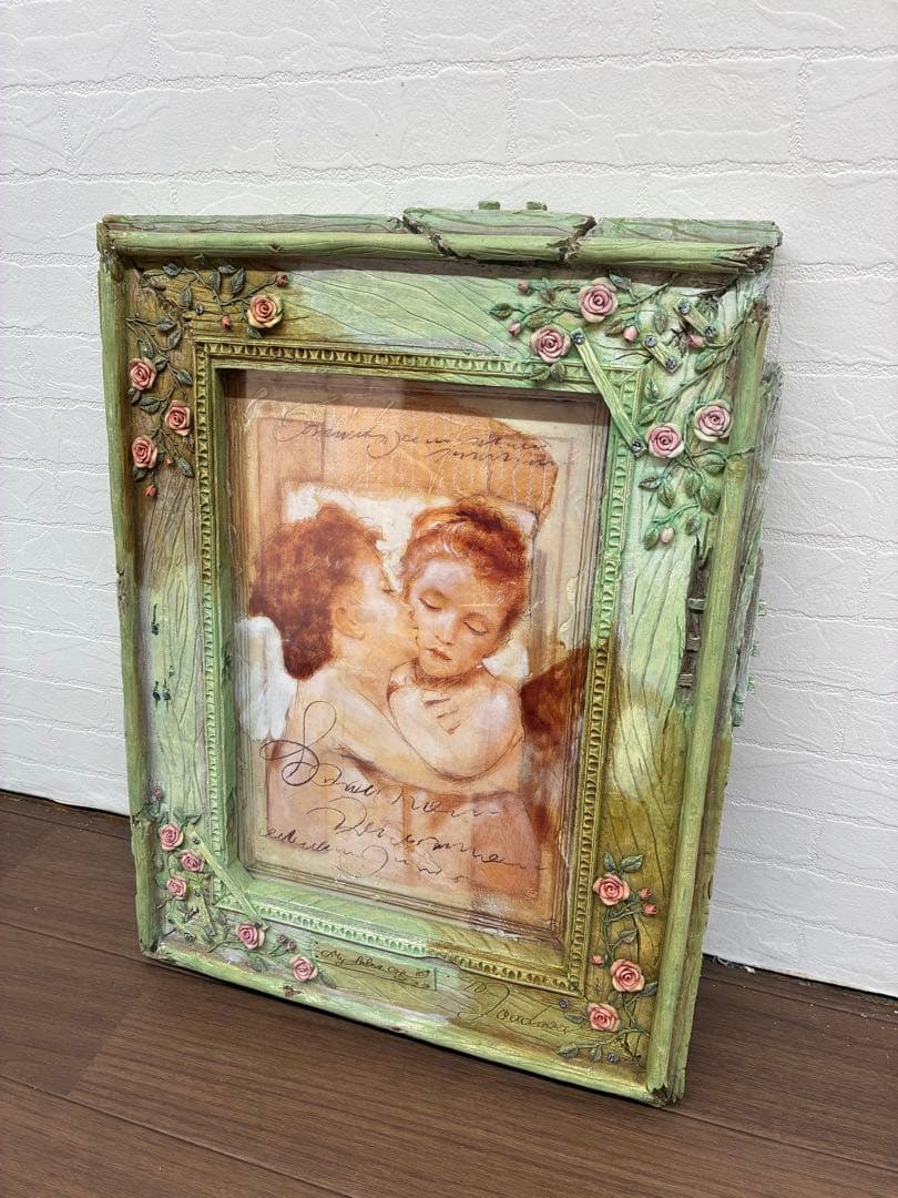 アンティーク調木製フレーム付きアート 天使 エンジェル インテリア 壁飾り 玄関