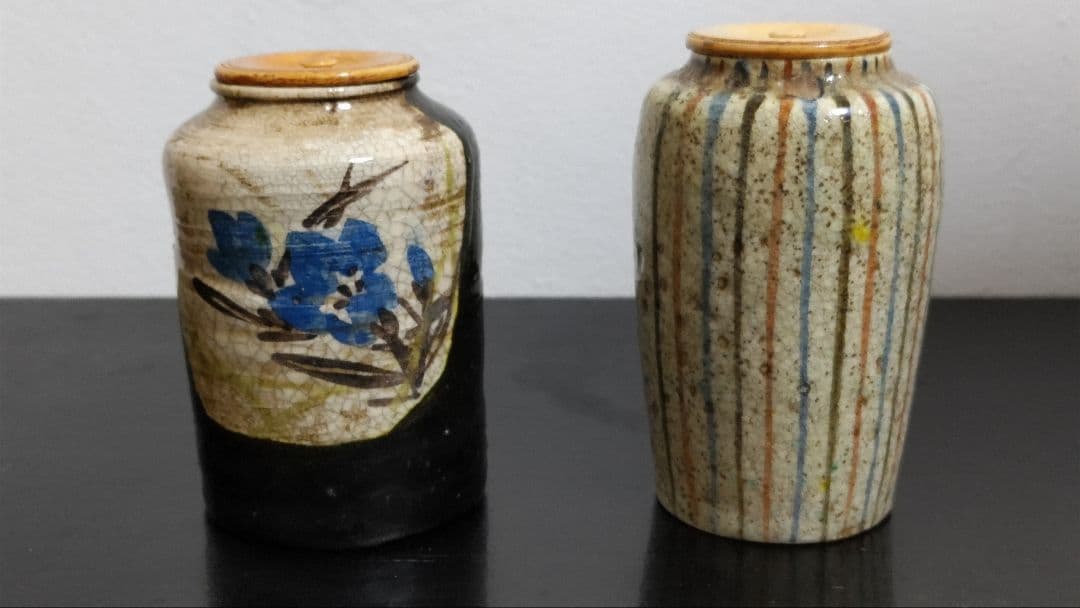 乾山銘 茶入 夏冬二つ揃 桔梗文 麦藁文 碌々斎