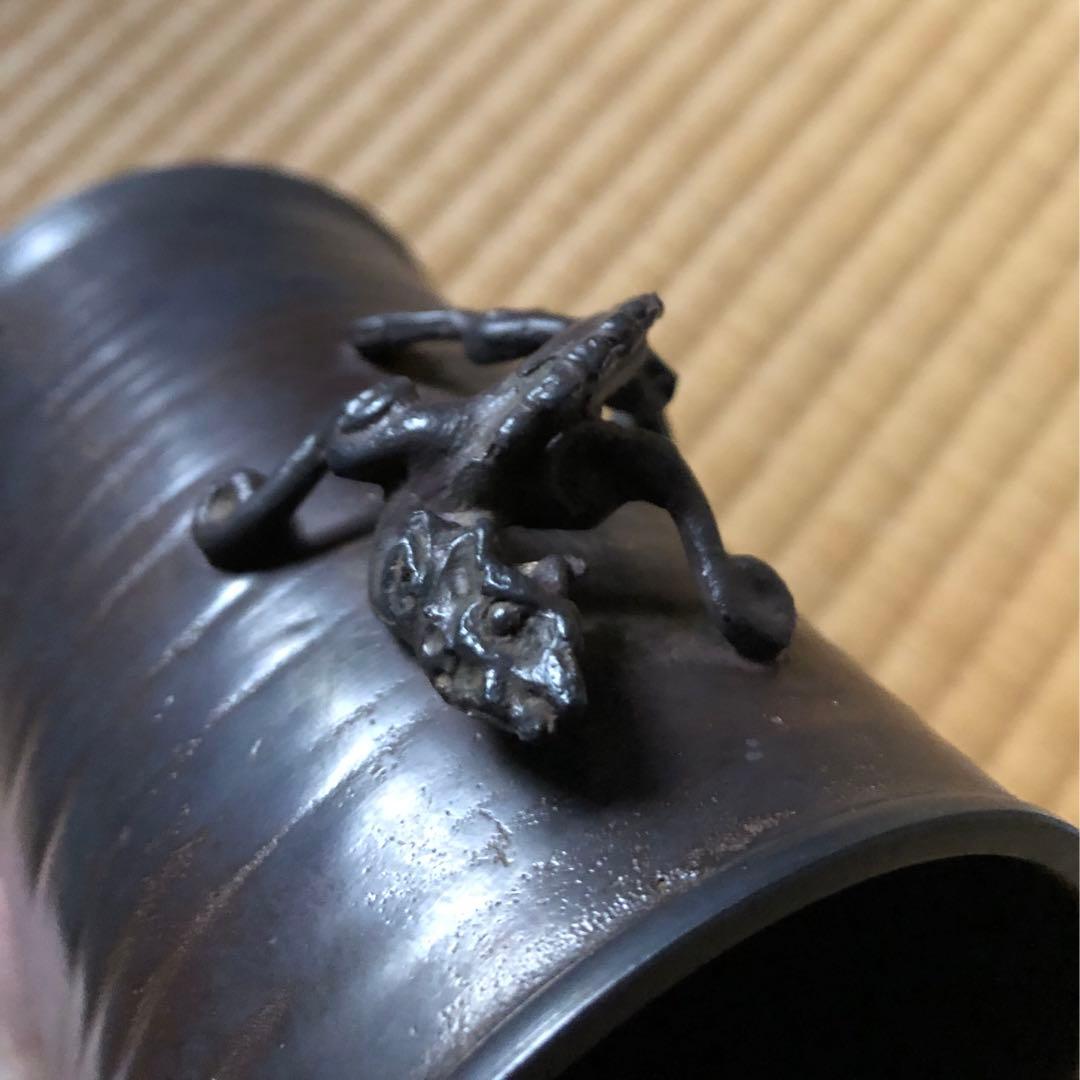 鋳銅　雨龍紋　筆筒　須賀月真氏作　共箱入