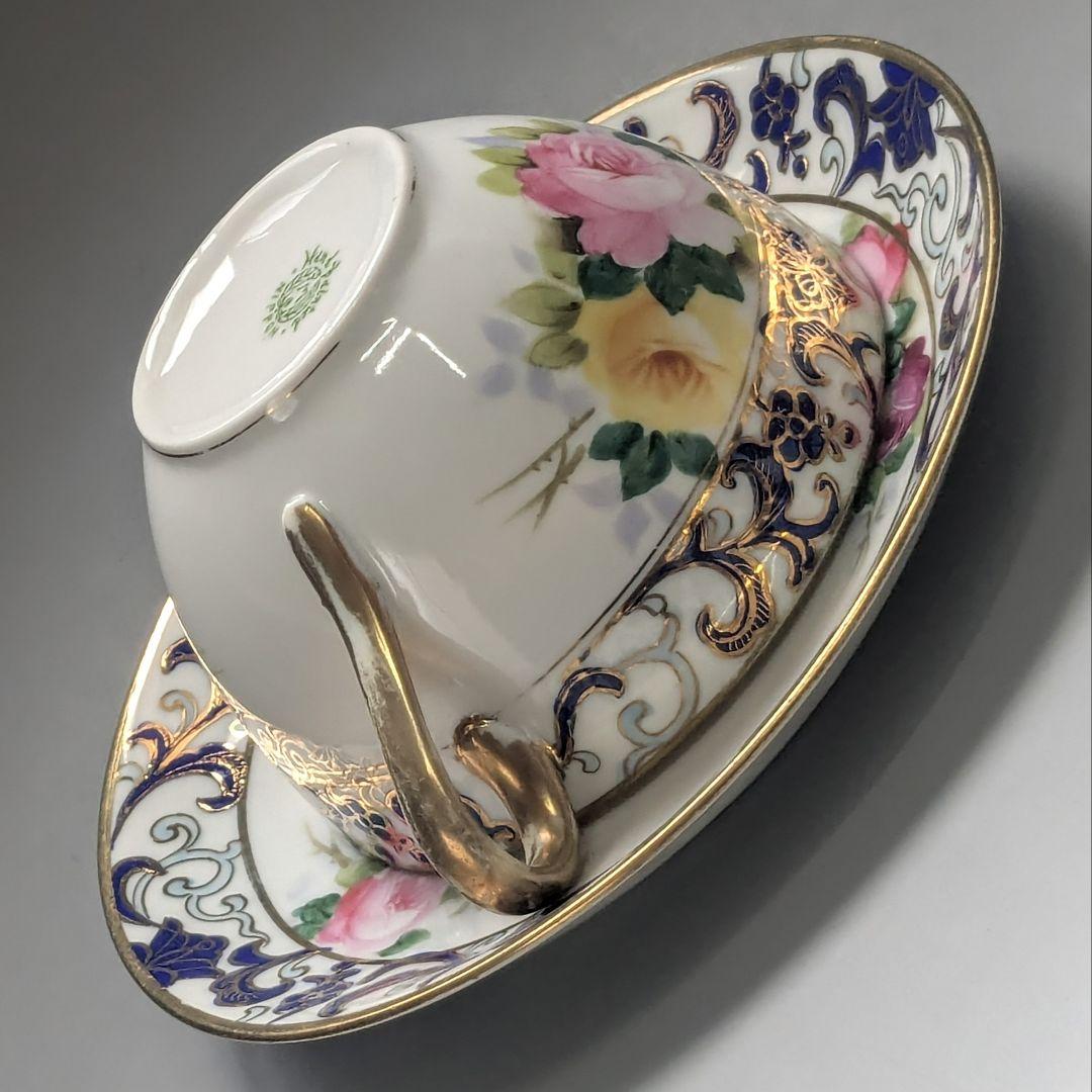 オールドノリタケ銘品!! 　金彩藍帯薔薇図紋　キャビネットカップ＆ソーサー