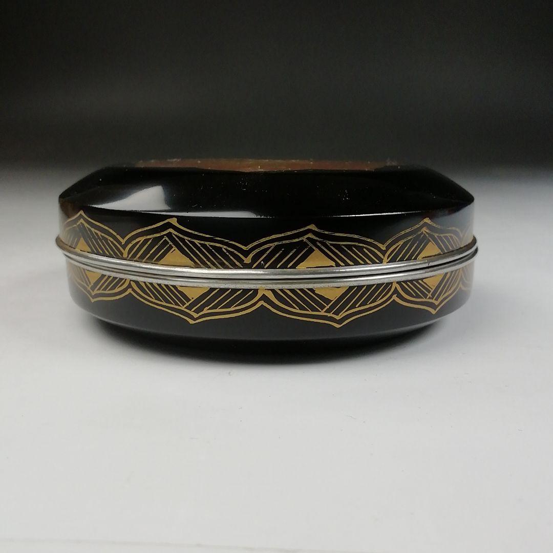 Ｔ８３６　香合　『手鏡蒔絵』『錫縁香合』『新井司峰 作』　共箱　茶道具